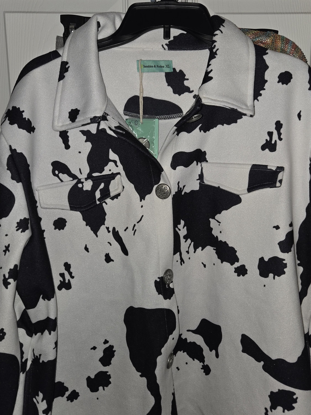 Cow Print Utility Shacket - Black & White - Picture 6 of 7